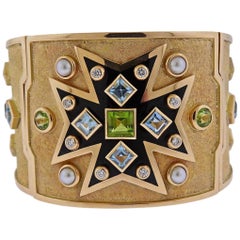 Verdura Maltese Cross Gemstone Pearl Diamond Gold Bracelet