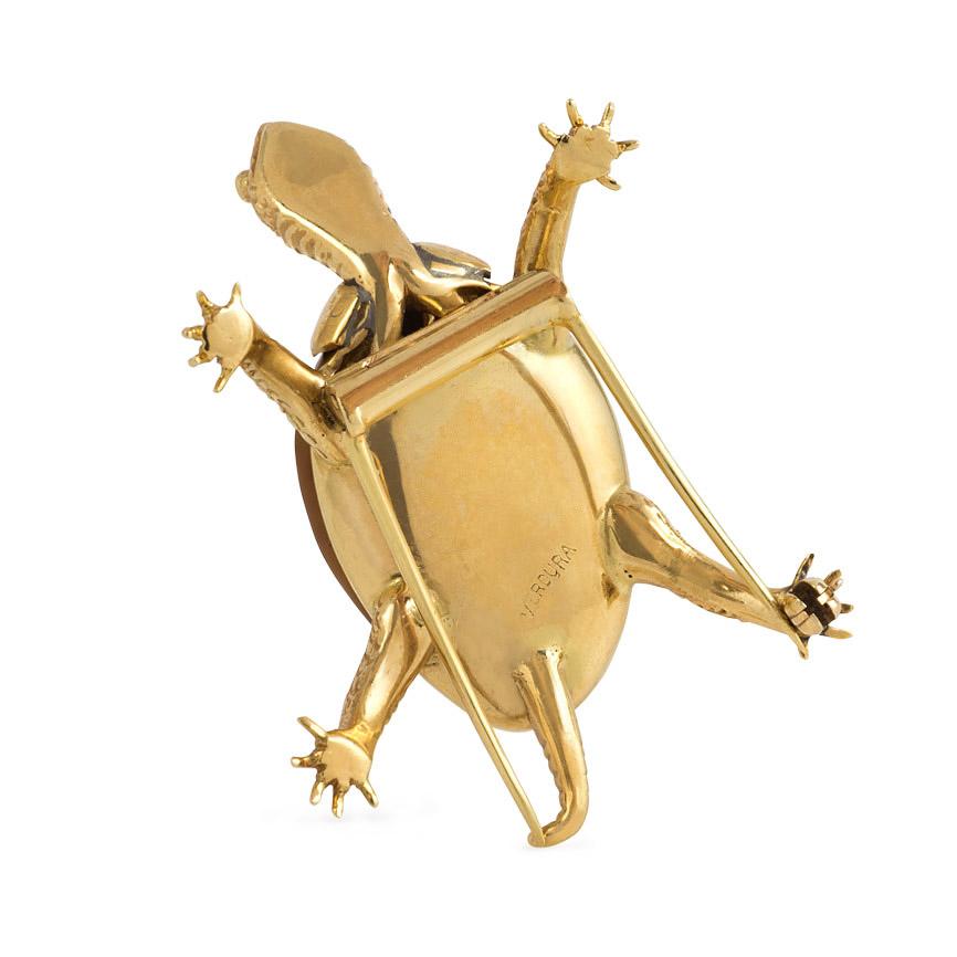 Retro Verdura Midcentury Gold and Shell Turtle Clip Brooch