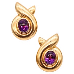 Verdura Milan 18Kt Yellow Gold Earrings with 11.8 Cts of Vivid Purple Amethyst