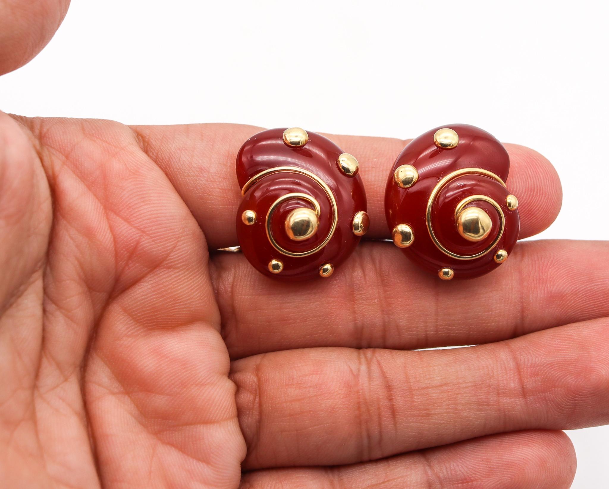 Cabochon Verdura Milan Clip Earrings in 18kt Yellow Gold with Carved Red Carnelian