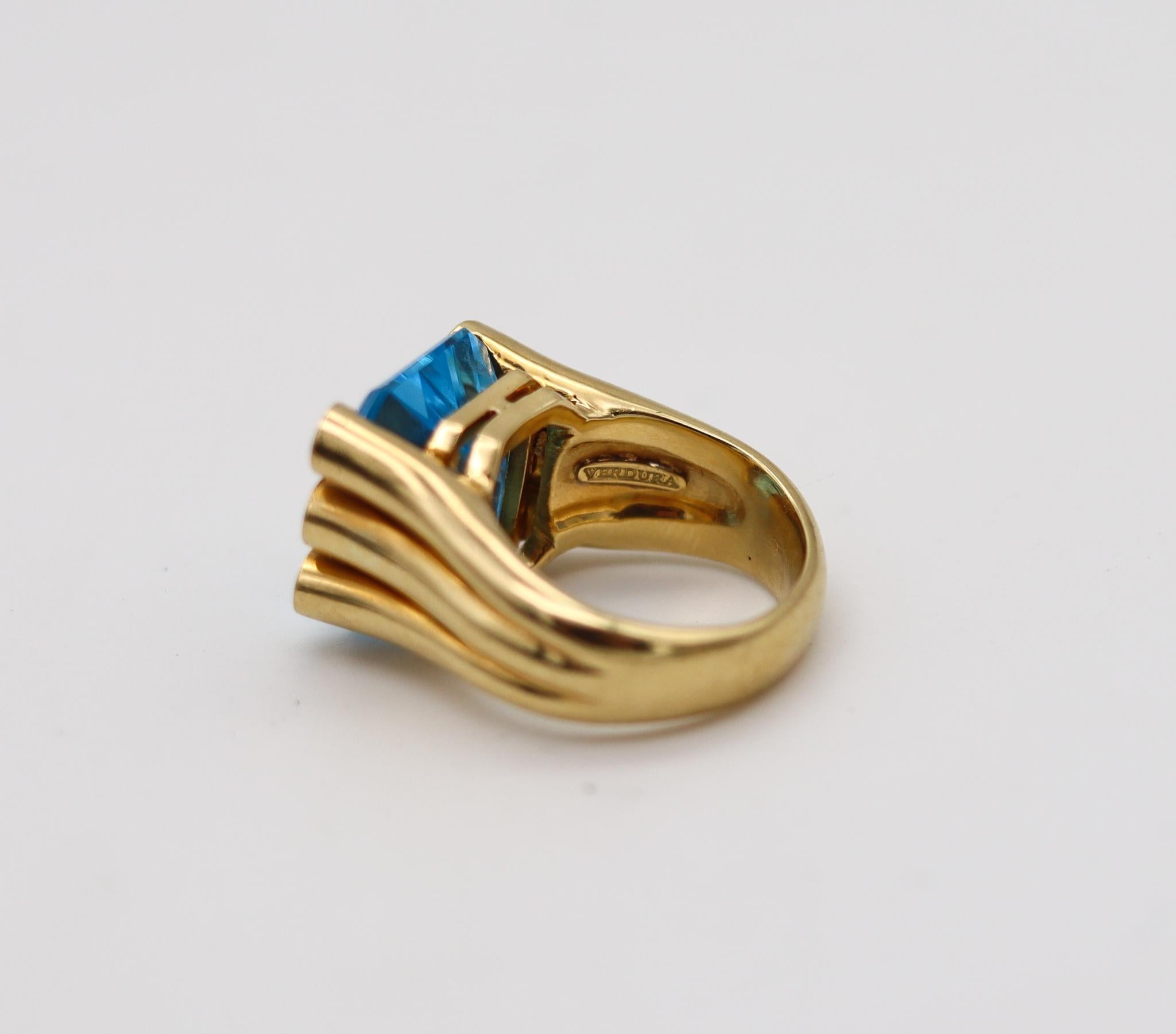 Verdura Milan Cocktail Ring In 18Kt Yellow Gold With 14.78 Ctw Topaz & Diamonds In Excellent Condition In Miami, FL