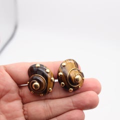 VERDURA Milan Dots Clip Earrings In 18Kt Yellow Gold & Carved Tiger Eye