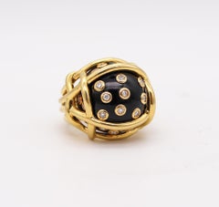 Verdura Milan Polka Dots Ring 18kt Yellow Gold 18.54ctw Diamonds & Black Jade