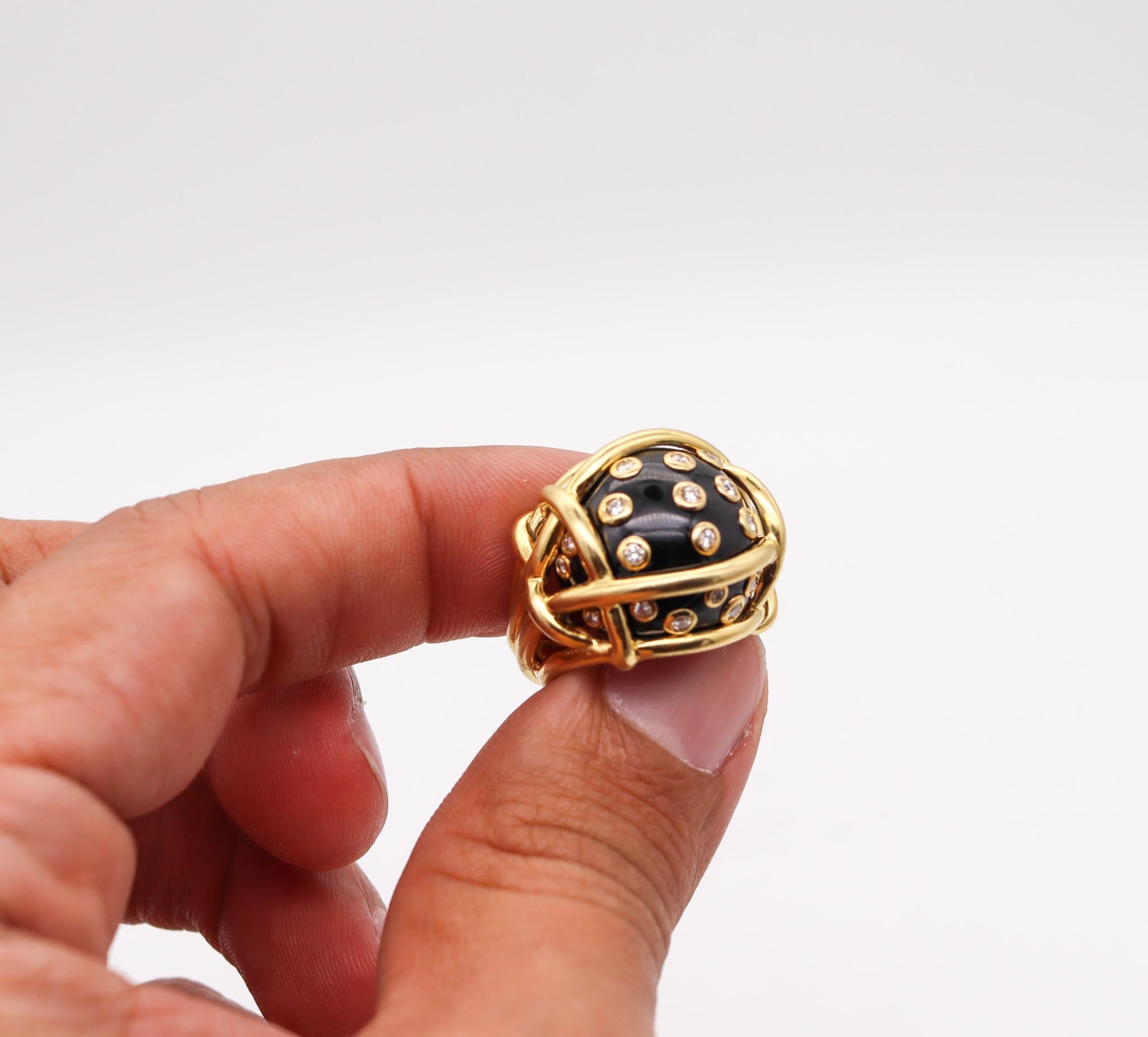 Modern Verdura Milan Polka Dots Ring 18kt Yellow Gold 18.54ctw Diamonds & Black Jade