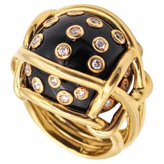 Verdura Milan Polka Dots Ring 18kt Yellow Gold 18.54ctw Diamonds & Black Jade