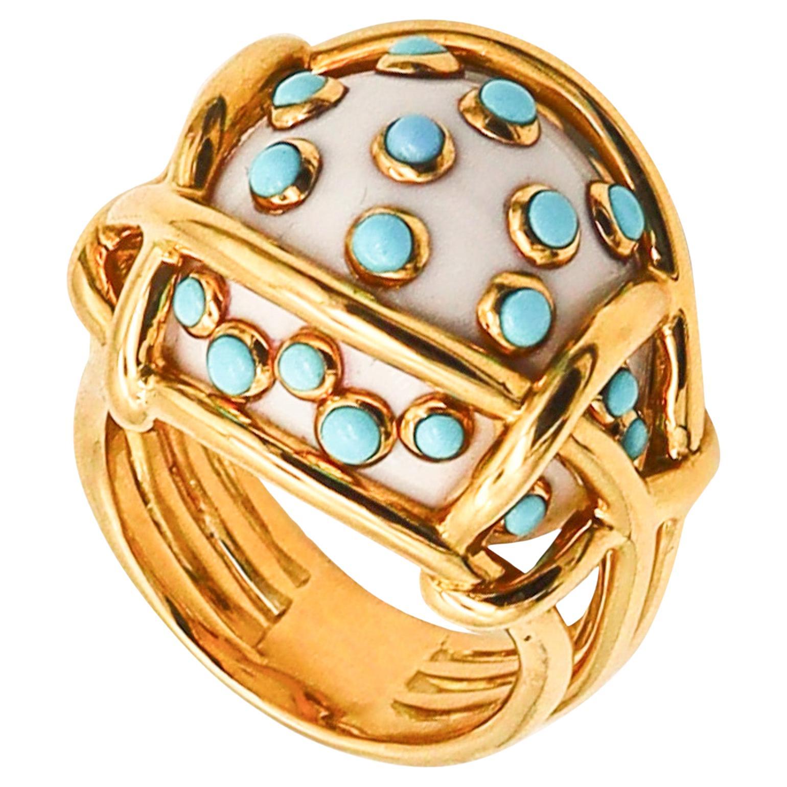 Verdura Milan Polka Dots Ring In 18Kt Gold With 19.85 Ctw In Turquoise And Coral