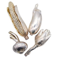 VERDURA Milano 1970 Suite Of Four Vegetables Sculptures In Polished 925 Sterling
