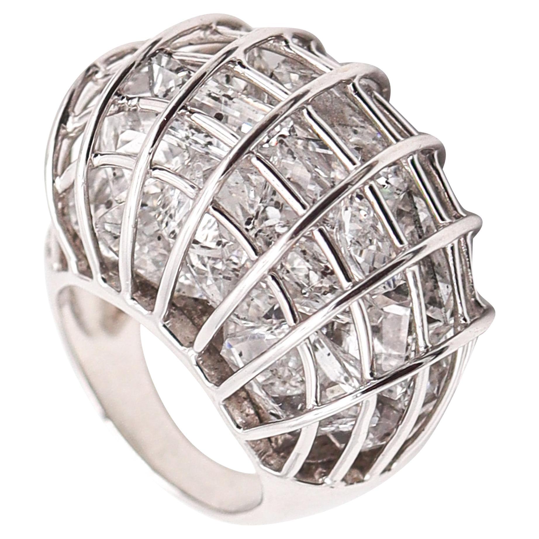 VERDURA Milano Caged Cocktail Ring in 18Kt Weißgold mit 25 Bergkristallen