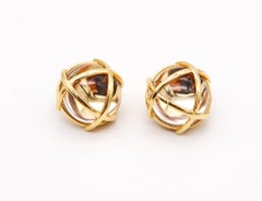 VERDURA Milano Caged Rock Quartzes Clips-On Earrings In 18Kt Yellow Gold