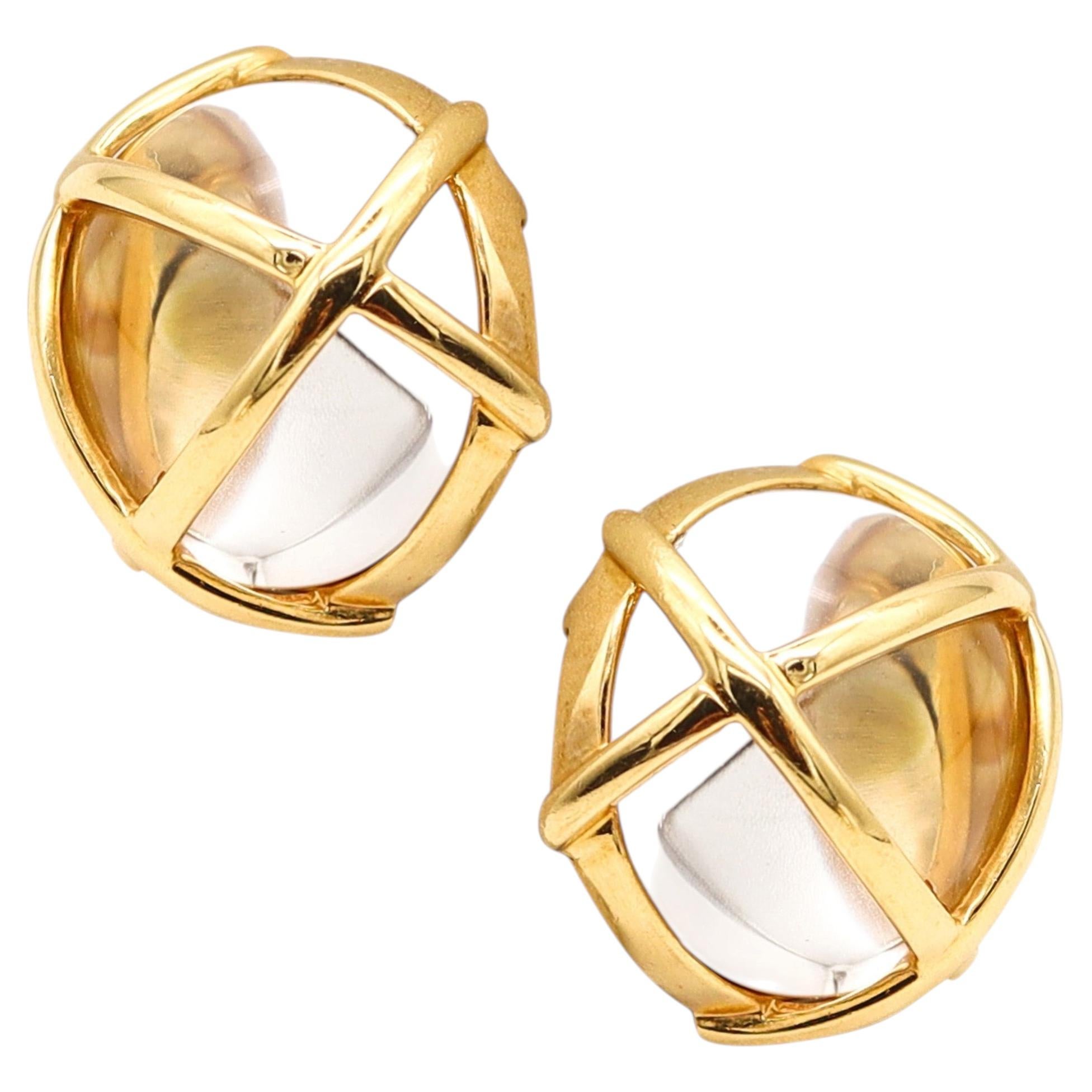 VERDURA Milano „Caged Rock“ Quarz-Ohrclips aus 18-karätigem Gelbgold