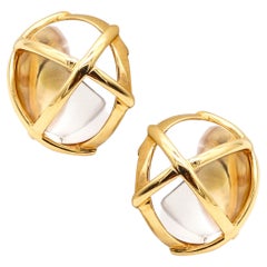 VERDURA Milano Caged Rock Quartzes Clips-On Earrings In 18Kt Yellow Gold