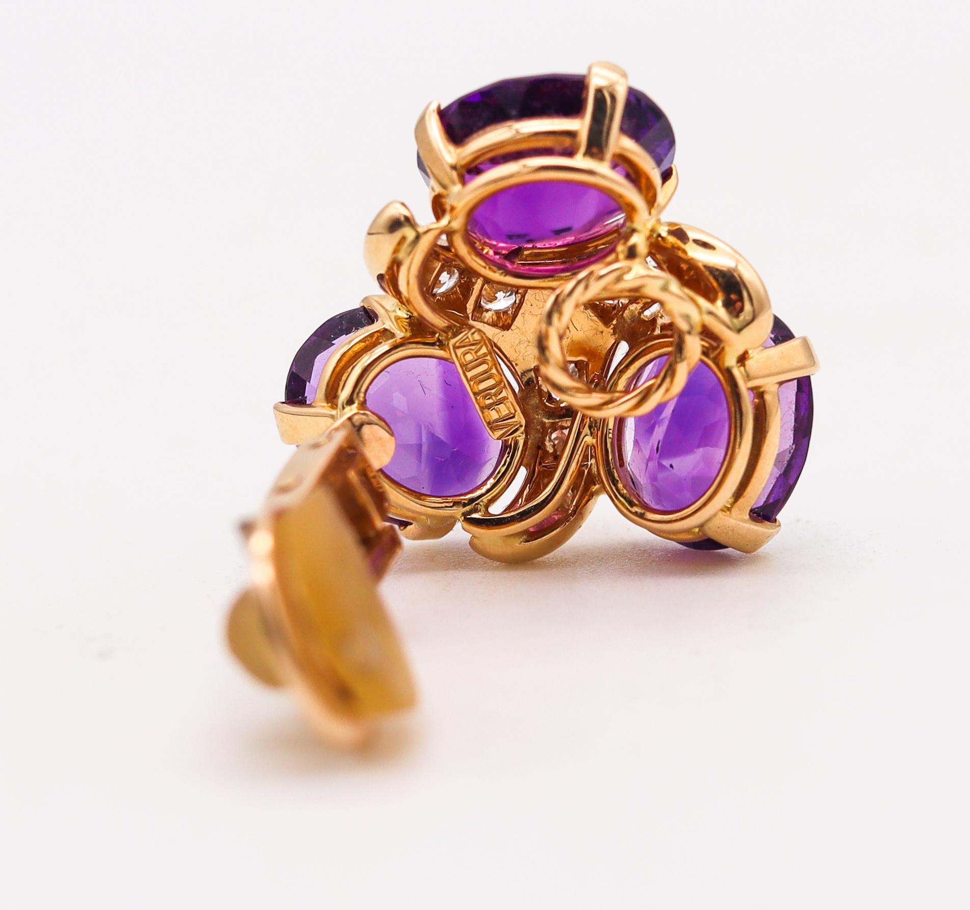 Verdura Milano Clips Earrings in 18Kt Gold with 17.14 Cts in Diamonds & Amethyst In Excellent Condition In Miami, FL