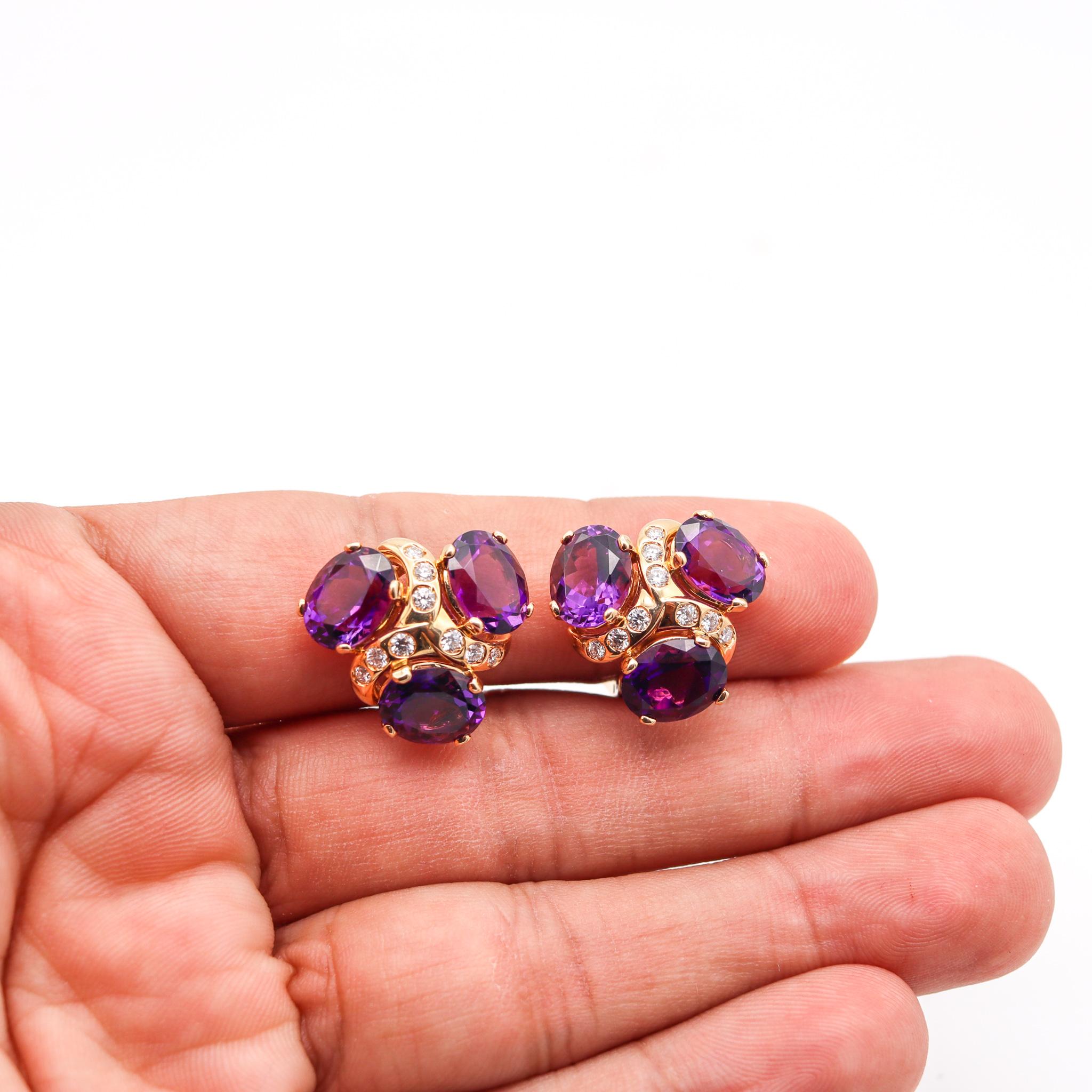 Women's Verdura Milano Clips Earrings in 18Kt Gold with 17.14 Cts in Diamonds & Amethyst