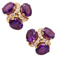 Verdura Milano Clips Earrings in 18Kt Gold with 17.14 Cts in Diamonds & Amethyst