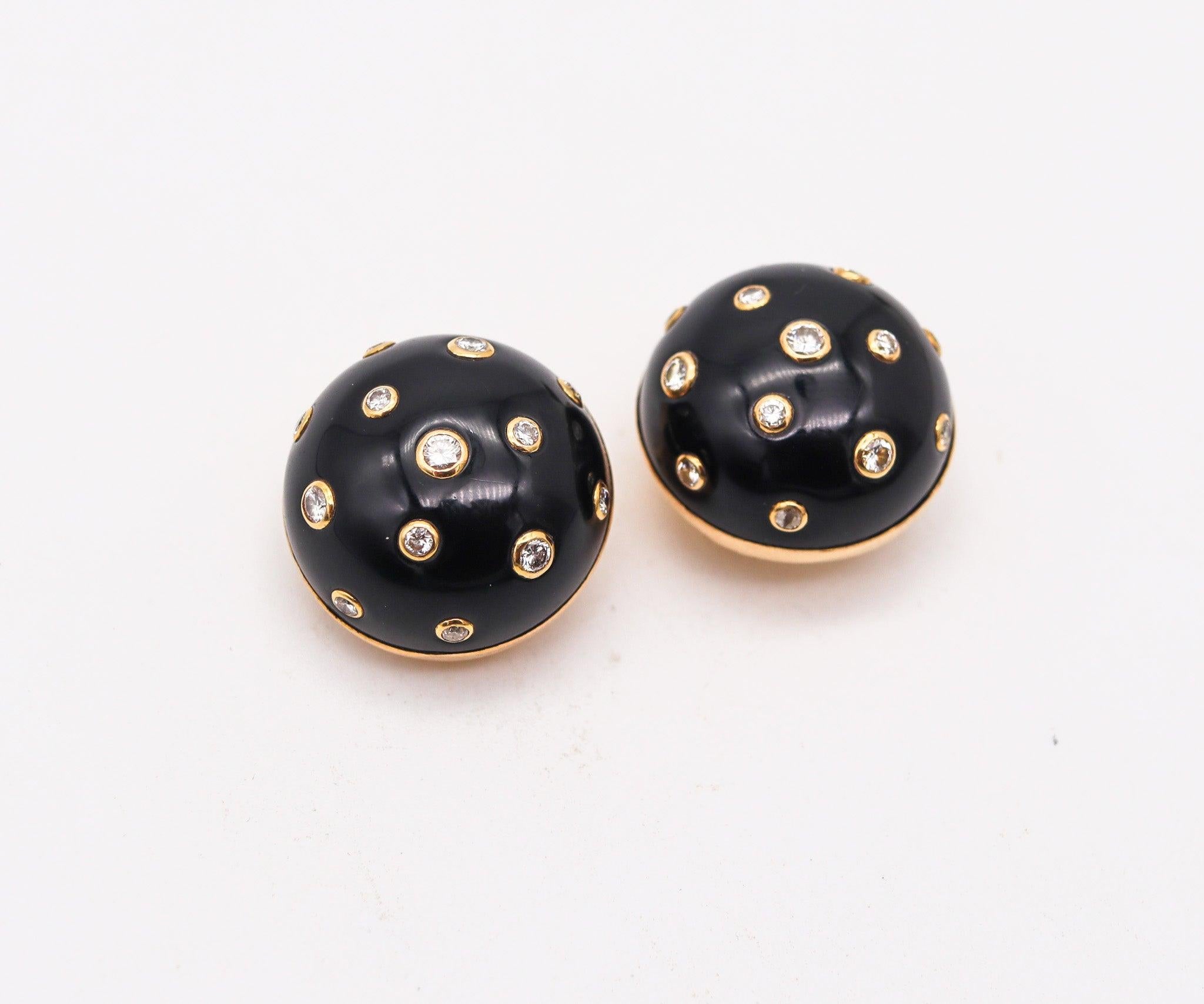 Brilliant Cut VERDURA Milano Enamel Bombe Clips-On Earrings 18Kt Gold & 1.56 Ctw Diamonds For Sale