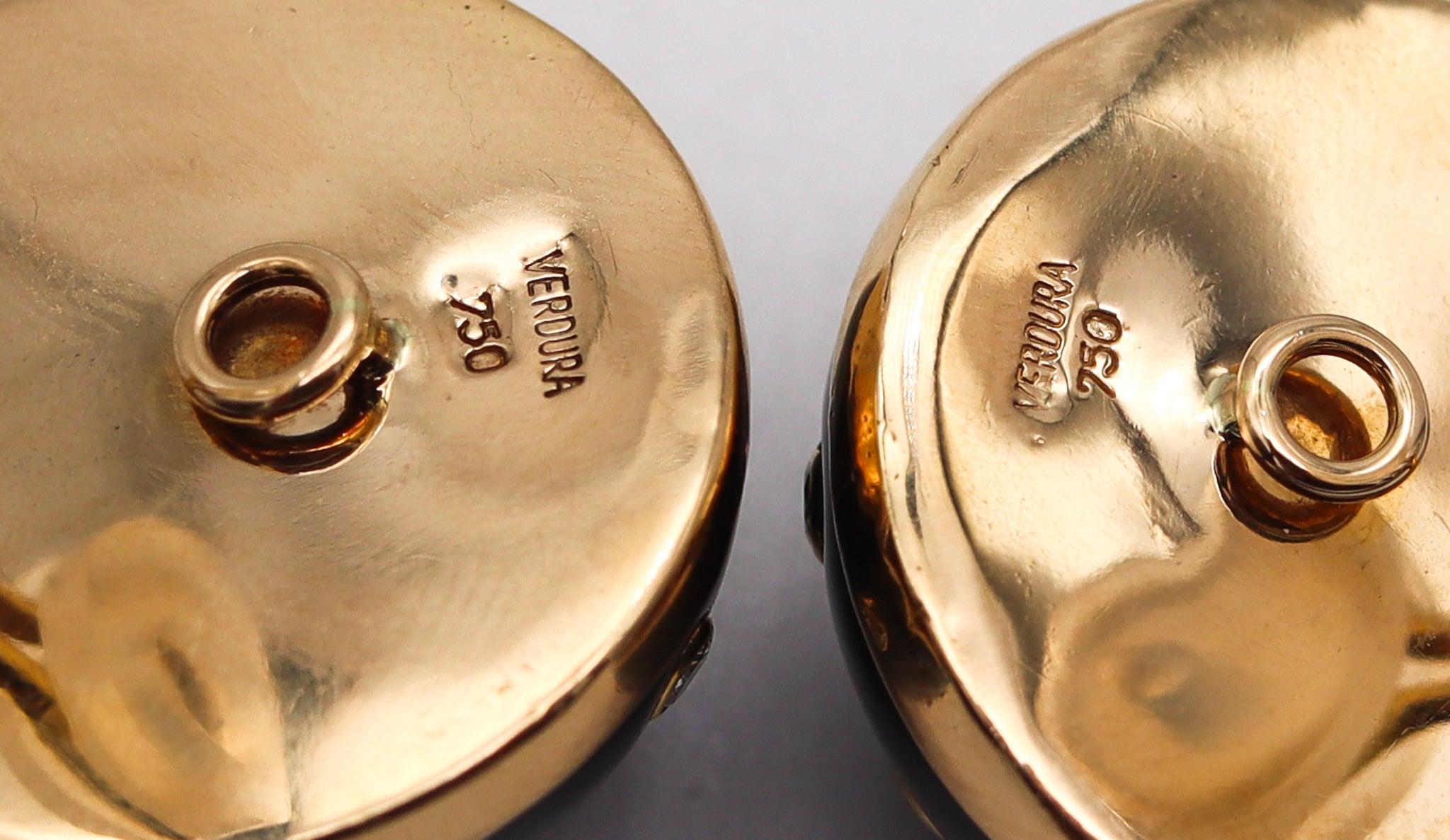 Women's VERDURA Milano Enamel Bombe Clips-On Earrings 18Kt Gold & 1.56 Ctw Diamonds For Sale