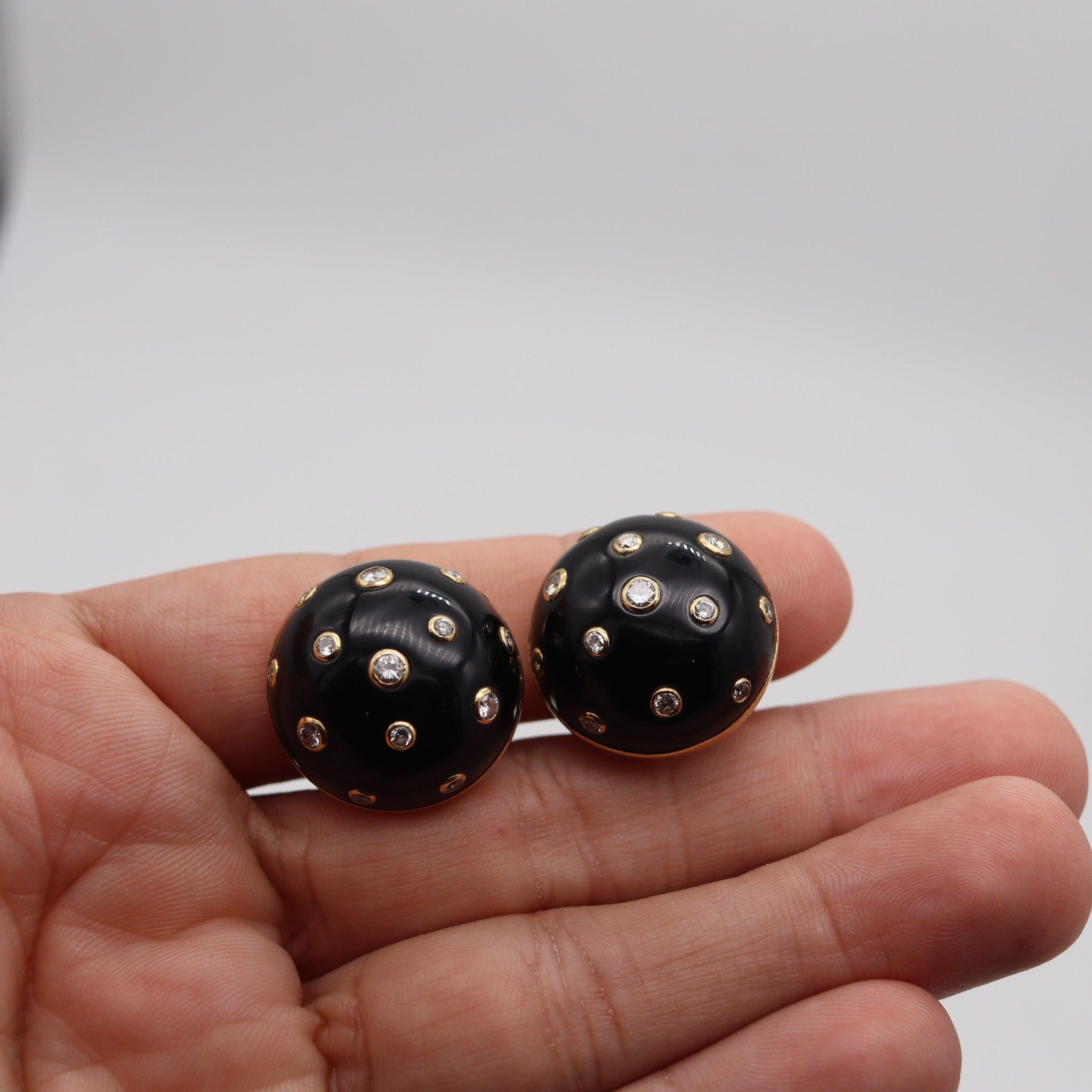 VERDURA Milano Enamel Bombe Clips-On Earrings 18Kt Gold & 1.56 Ctw Diamonds For Sale 1