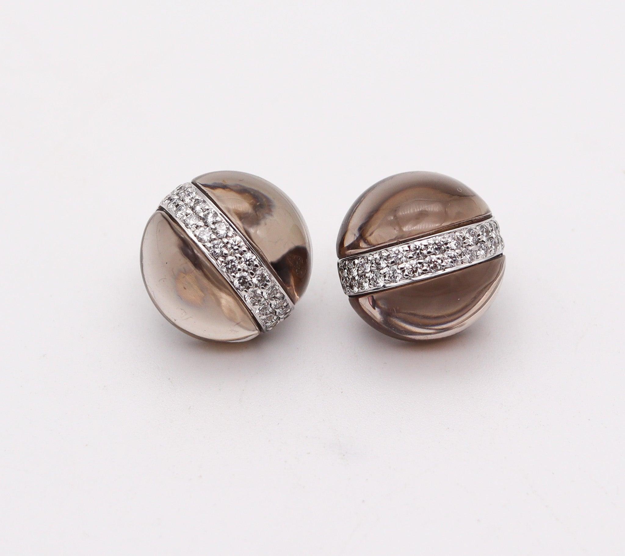 Modernist VERDURA Milano Quartzes Clips-On Earrings In 18Kt White Gold With VS Diamonds For Sale