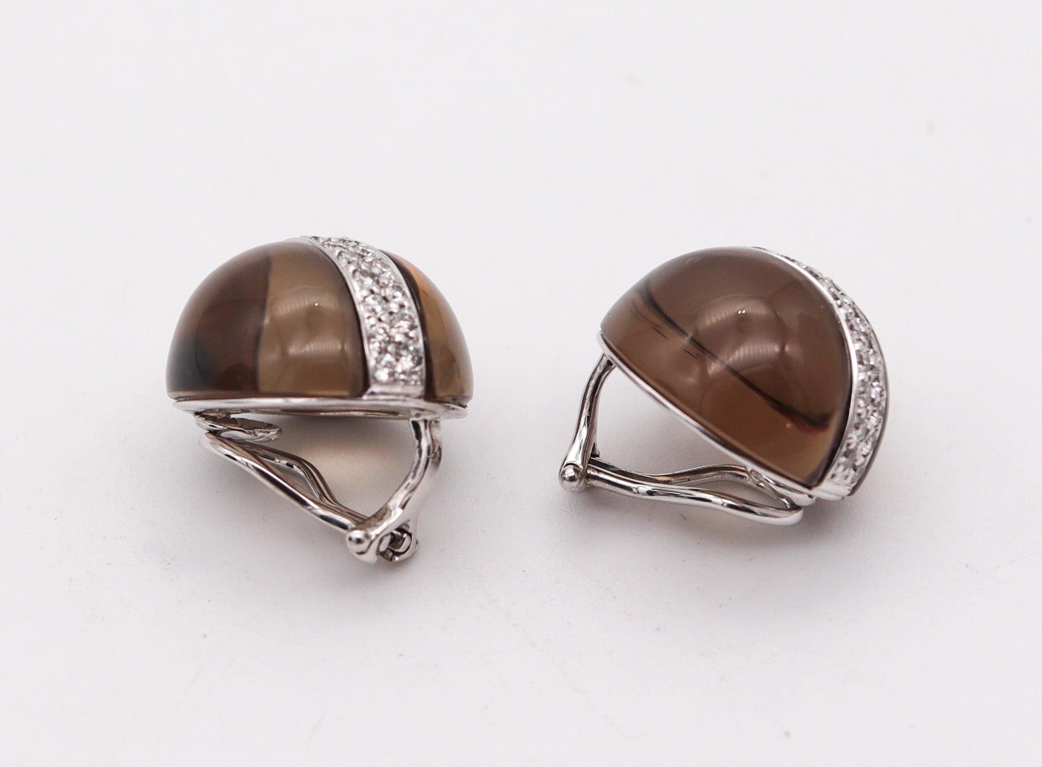 Cabochon VERDURA Milano Quartzes Clips-On Earrings In 18Kt White Gold With VS Diamonds For Sale