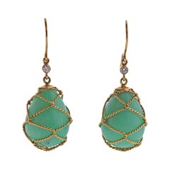 Verdura Net Drop Chrysoprase Diamond Gold Earrings