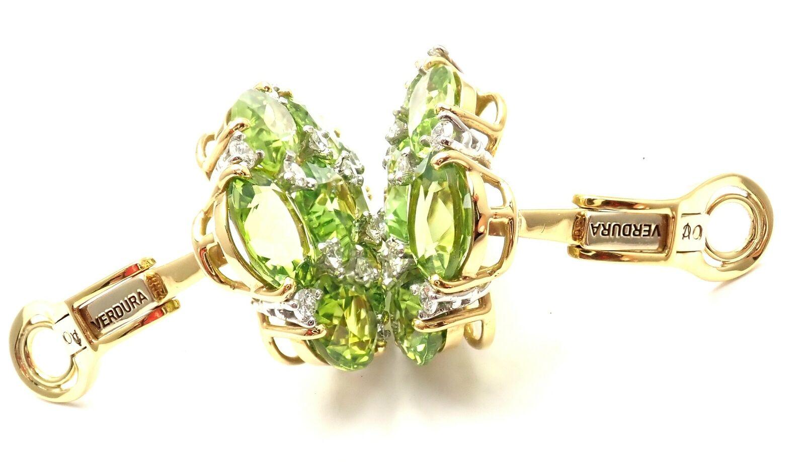 Verdura Paisley Diamond Peridot Yellow Gold Earclips Earrings In Excellent Condition In Holland, PA