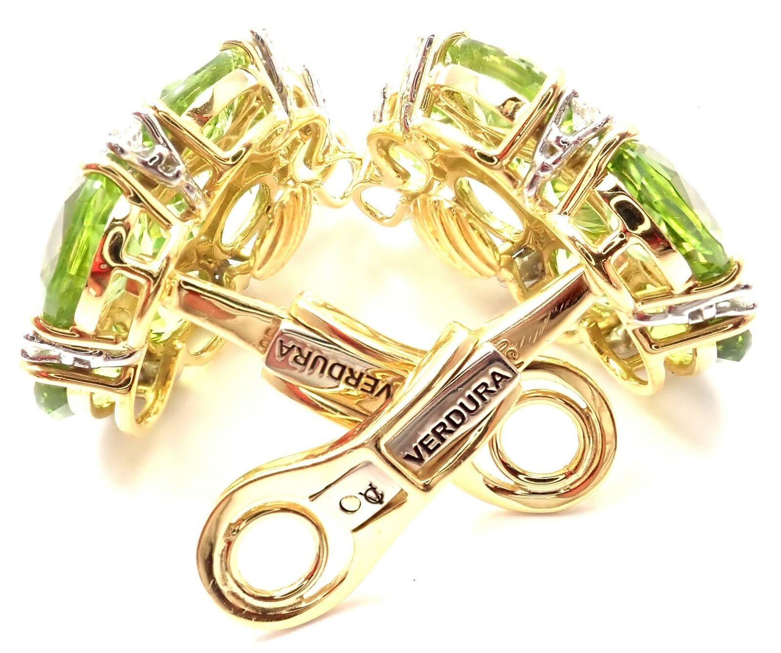 Women's or Men's Verdura Paisley Diamond Peridot Yellow Gold Earclips Earrings