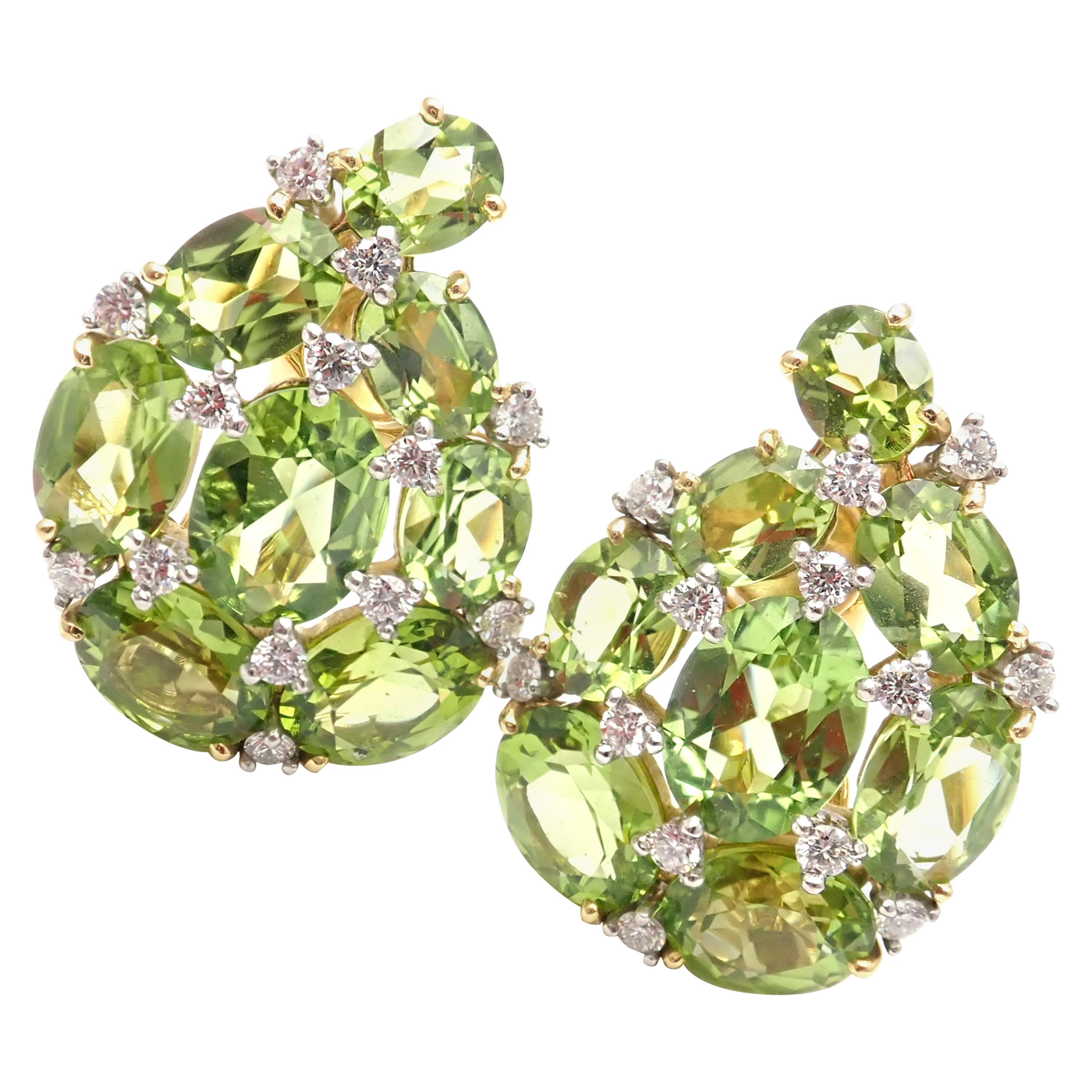 Verdura Paisley Diamond Peridot Yellow Gold Earclips Earrings