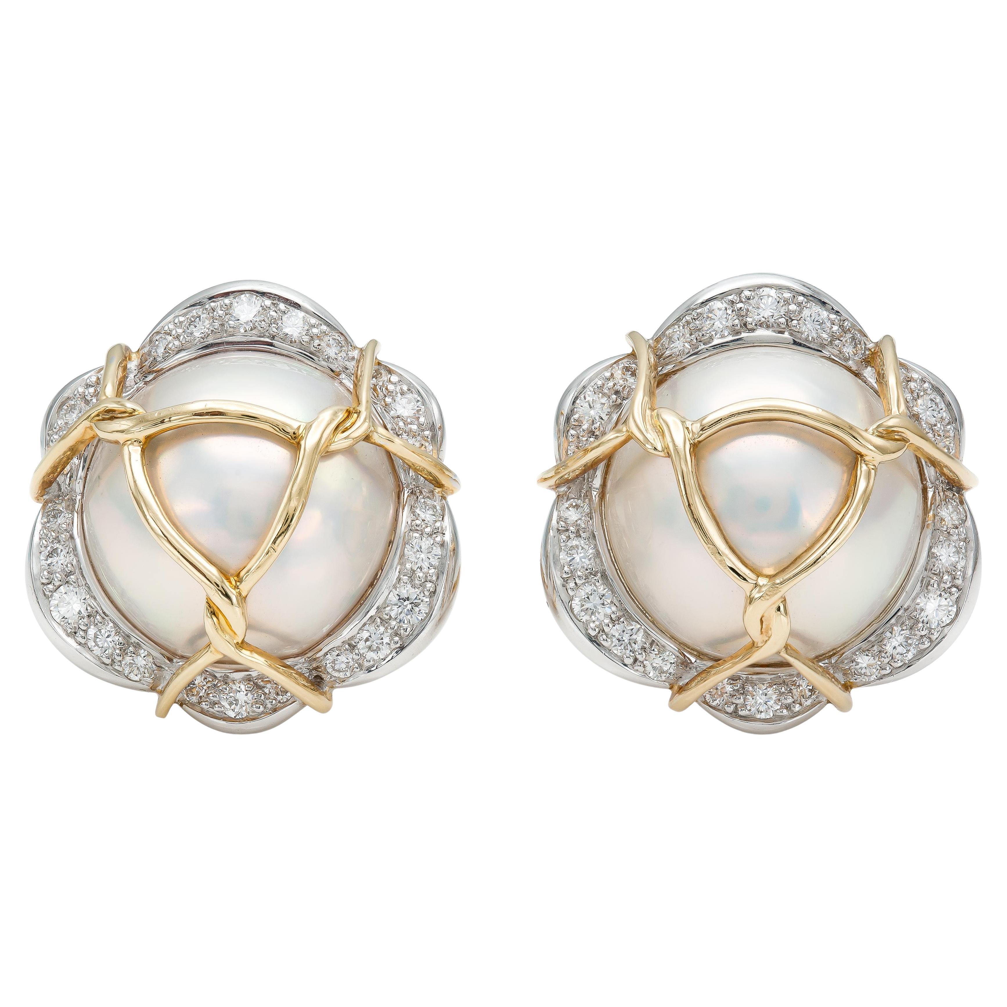 Verdura Pearl and Diamond Earrings
