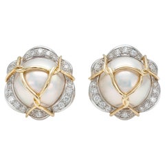 Verdura Pearl and Diamond Earrings