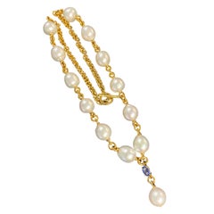 Verdura Pearl and Sapphire Necklace in 18 Karat Yellow Gold