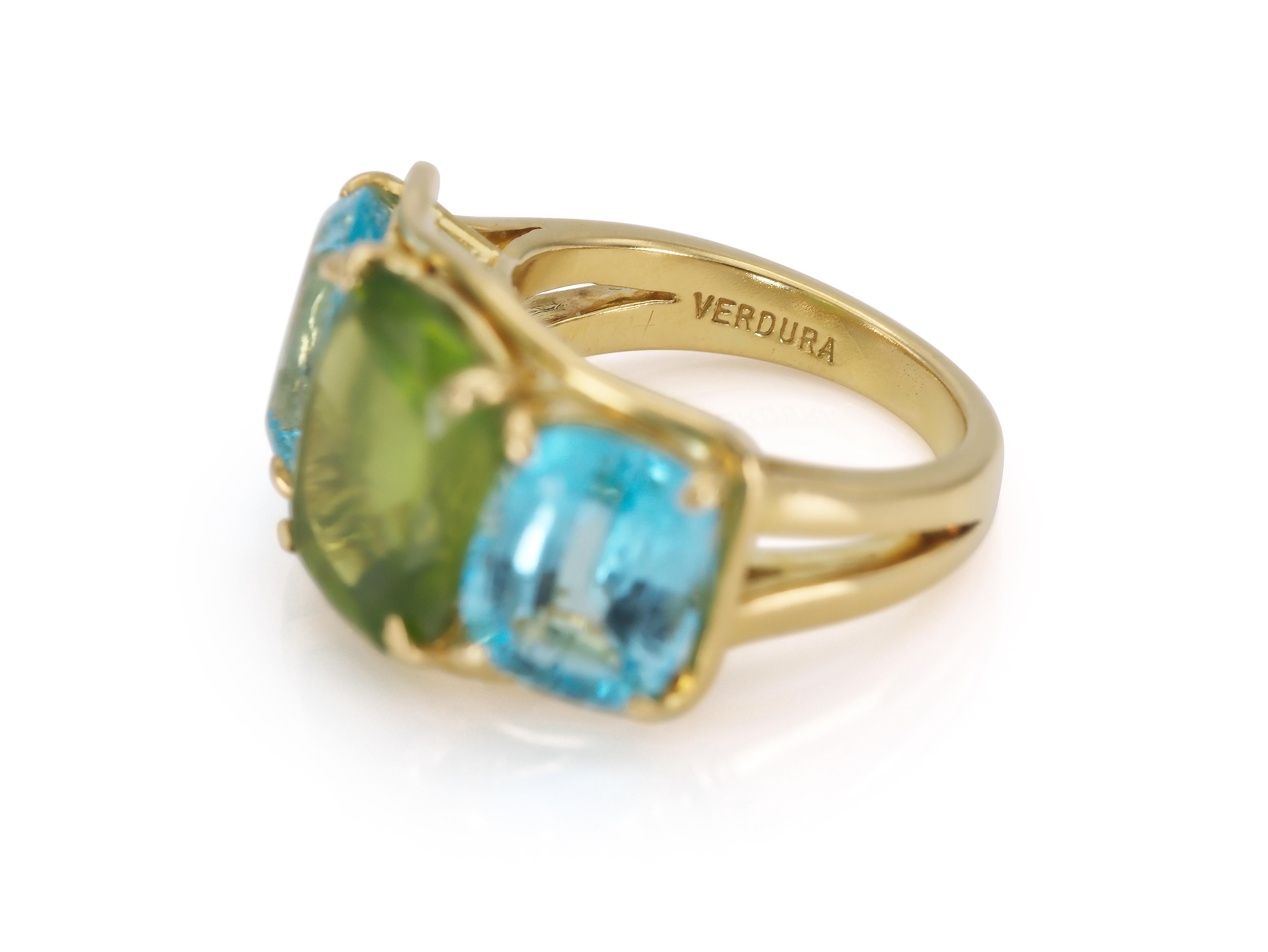 Verdura Peridot and Blue Topaz Ring In Good Condition For Sale In New York, NY
