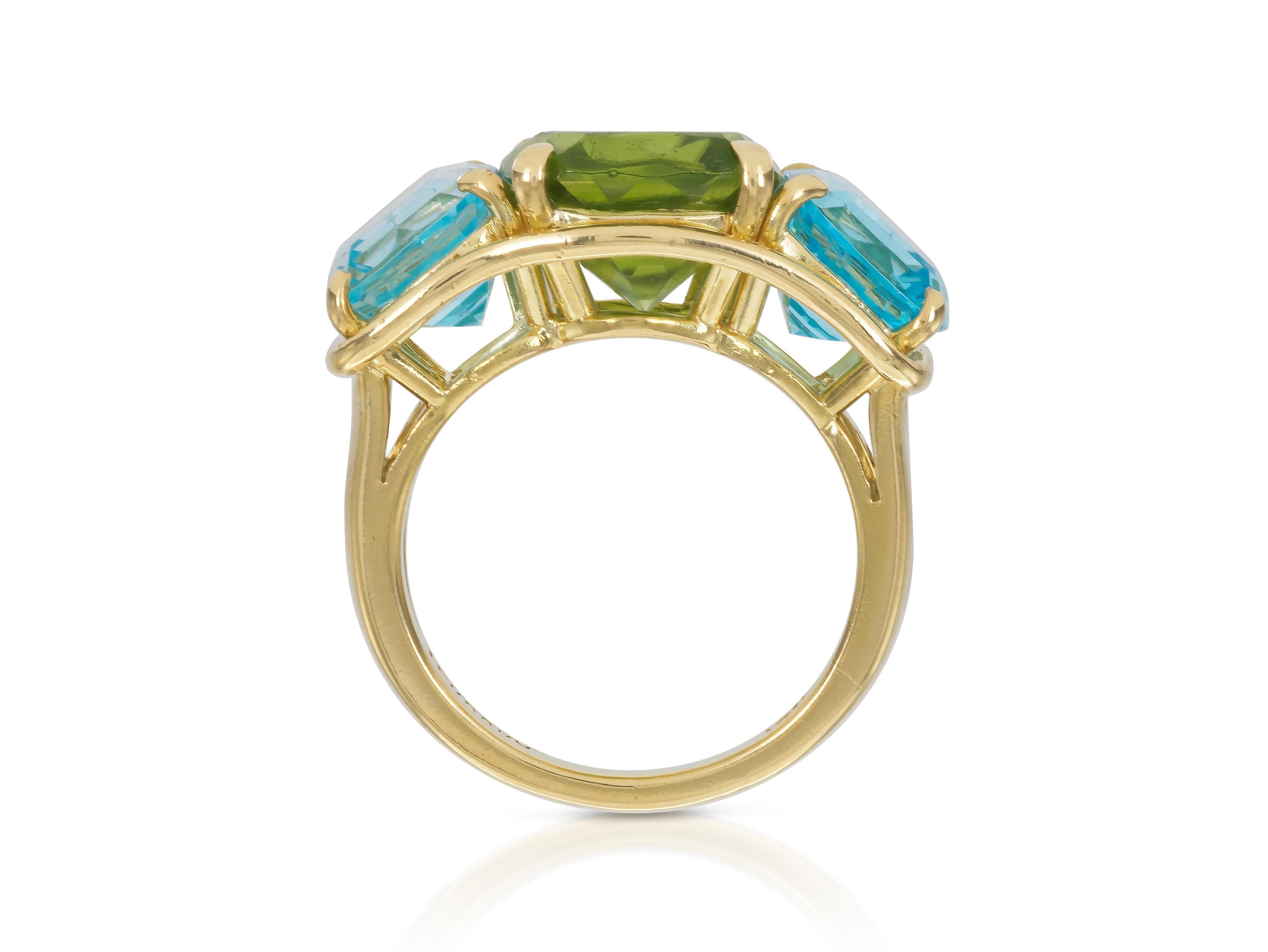 Women's Verdura Peridot and Blue Topaz Ring For Sale