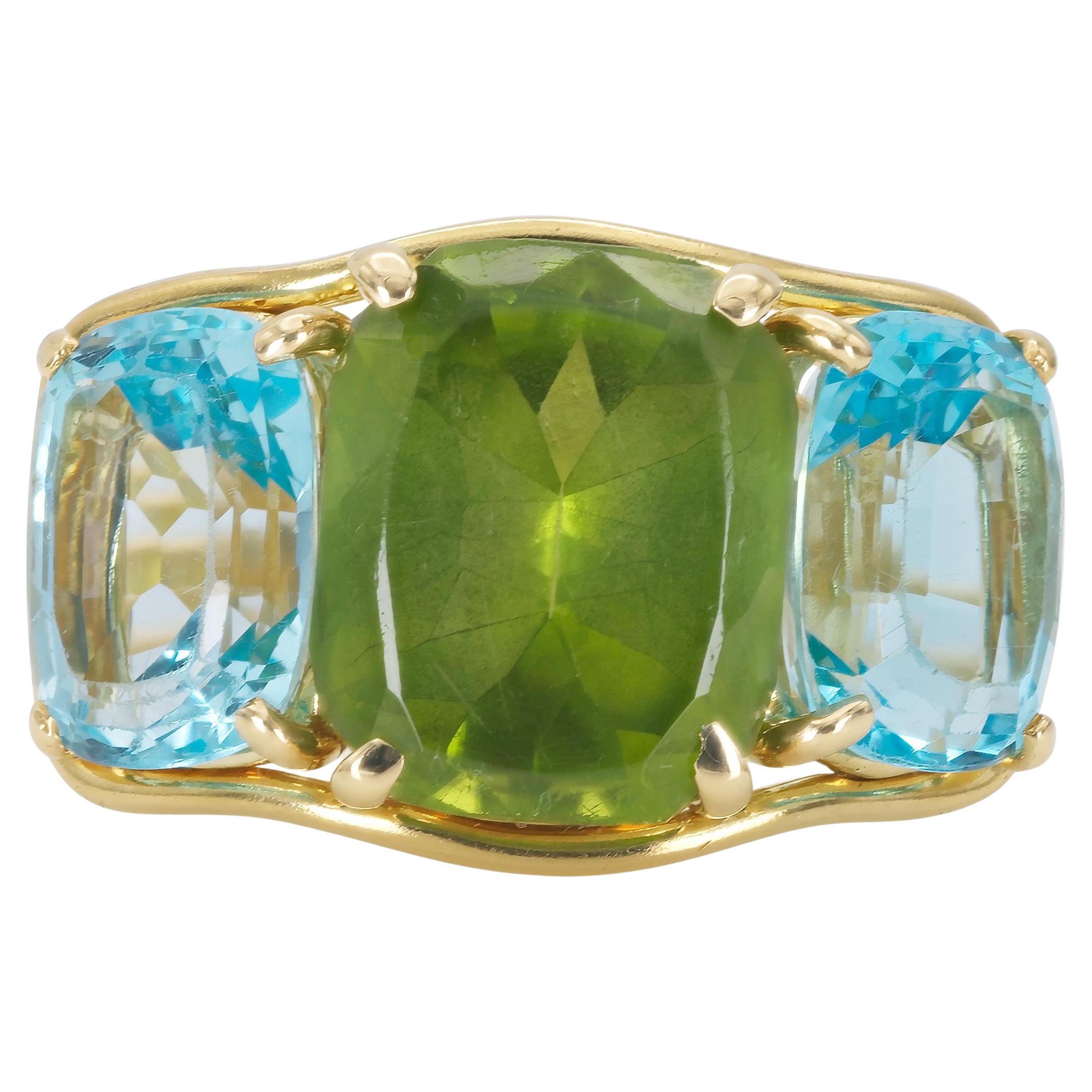 Verdura Peridot and Blue Topaz Ring