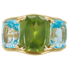 Verdura Bague péridot et topaze bleue