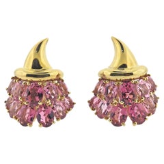 Verdura Pink Tourmaline Gold Cornucopia Earrings