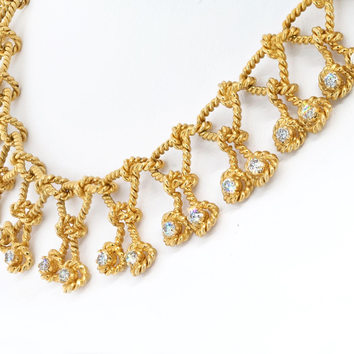 Introducing the captivating Verdura Platinum & 18K Yellow Gold Regatta Diamond Twist Rope Necklace – a true embodiment of nautical elegance that transports you to the sun-soaked shores of Sicily. This exquisite 18K gold and diamond necklace, first