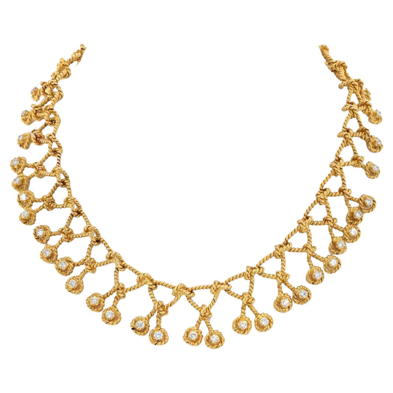 Collier à corde torsadée en platine et or jaune 18 carats avec diamants Regatta
