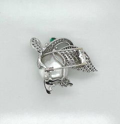 Verdura Platinum, Gold, Baroque Cultured Pearl, Diamond, Emerald and Enamel Swan