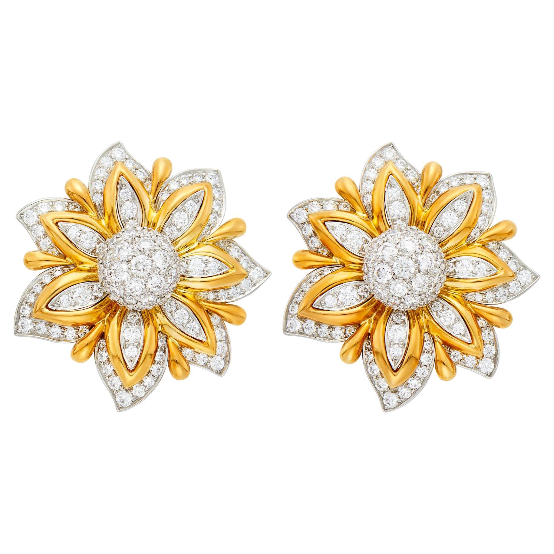 Verdura Primrose 18k Two-Tone Gold & 5.41 Carat Diamond Clip-On Earrings