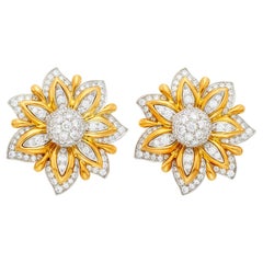 Verdura Primrose 18k Two-Tone Gold & 5.41 Carat Diamond Clip-On Earrings
