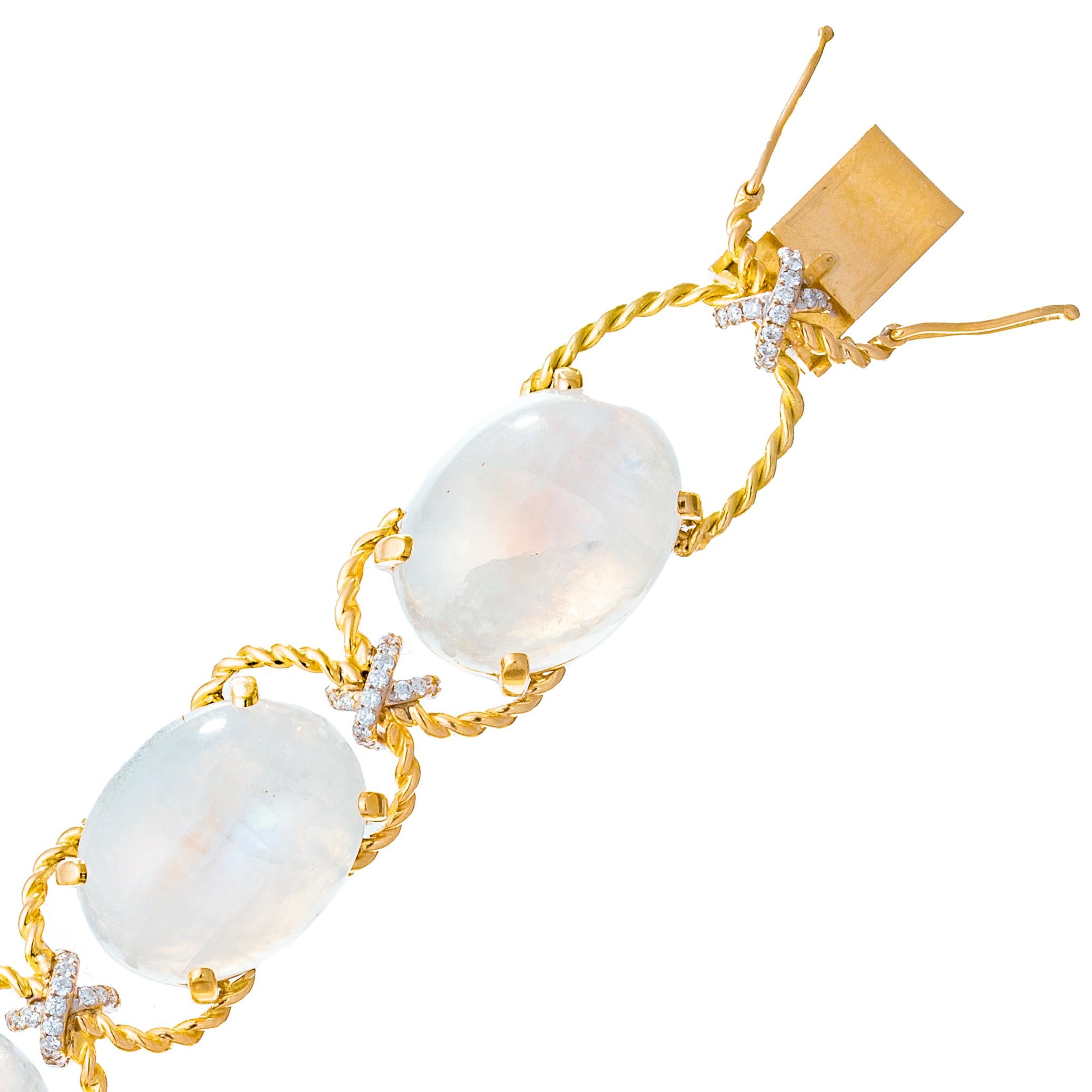Cabochon Verdura Rainbow Moonstone Diamond Pebble Bracelet