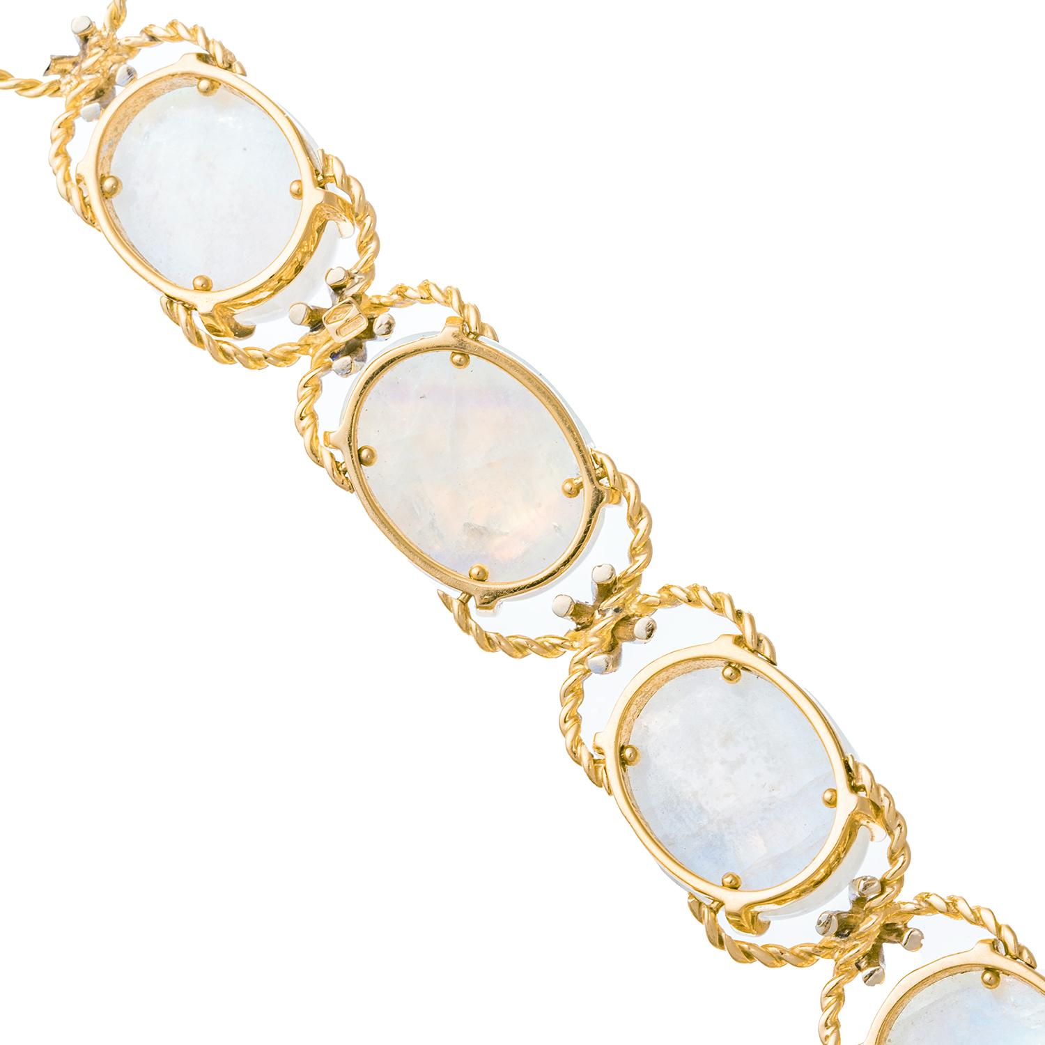 Verdura Rainbow Moonstone Diamond Pebble Bracelet In Excellent Condition In Palm Beach, FL
