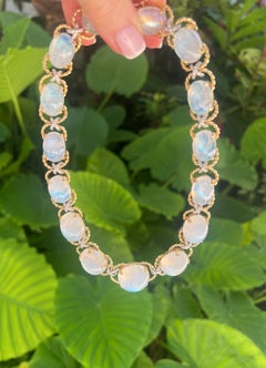 Verdura Rainbow Moonstone Diamond Pebble Necklace