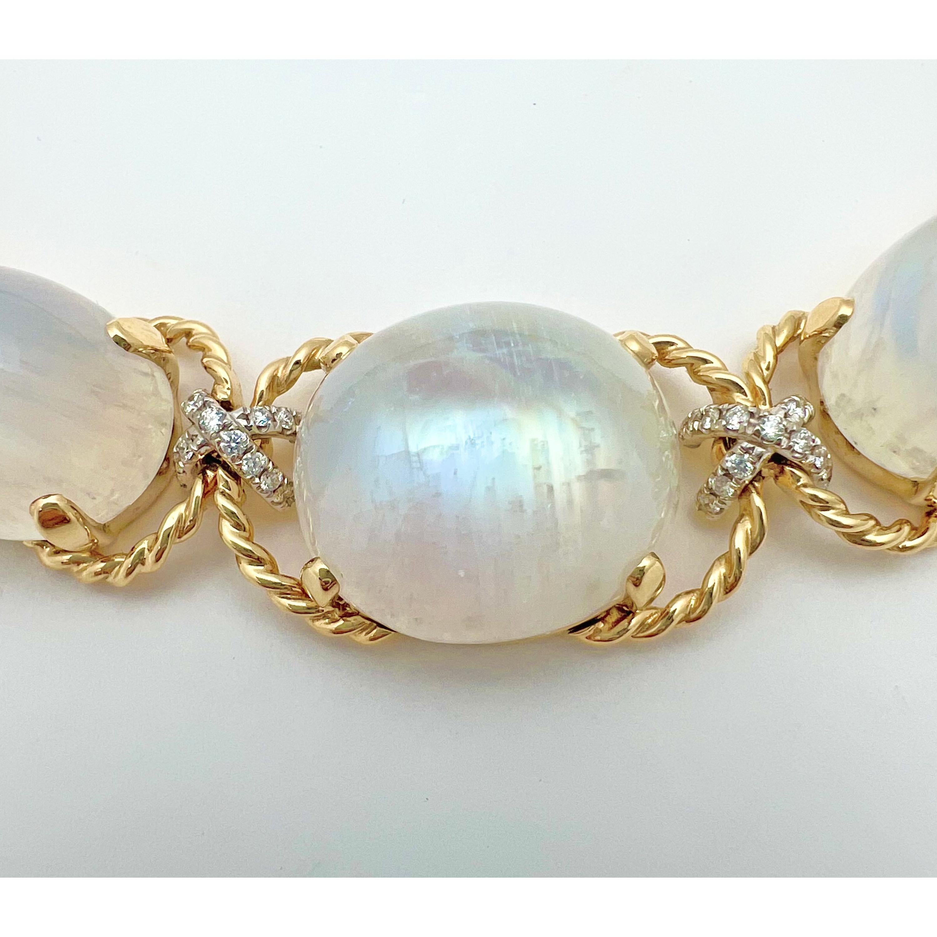 Cabochon Verdura Rainbow Moonstone Diamond Pebble Necklace