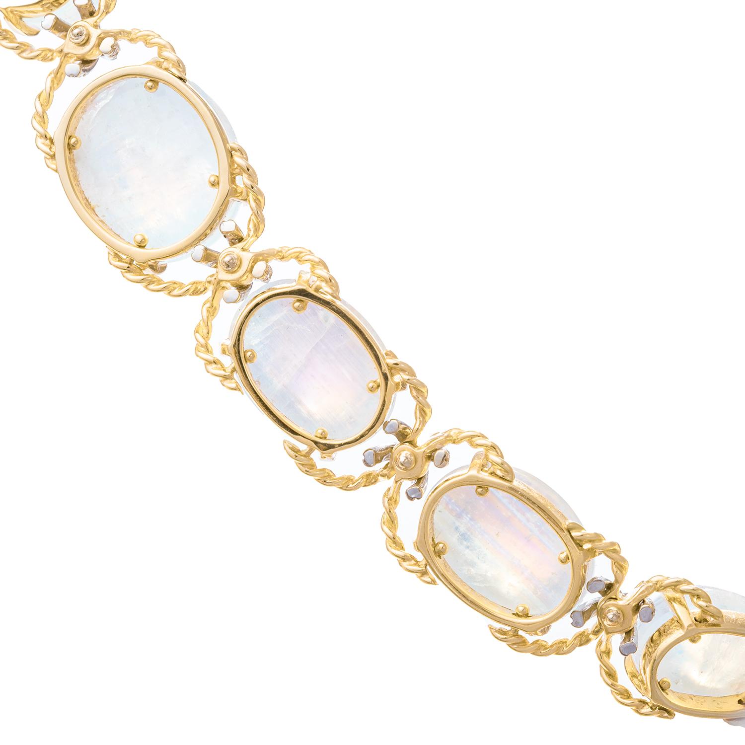 Verdura Rainbow Moonstone Diamond Pebble Necklace In Excellent Condition In Palm Beach, FL