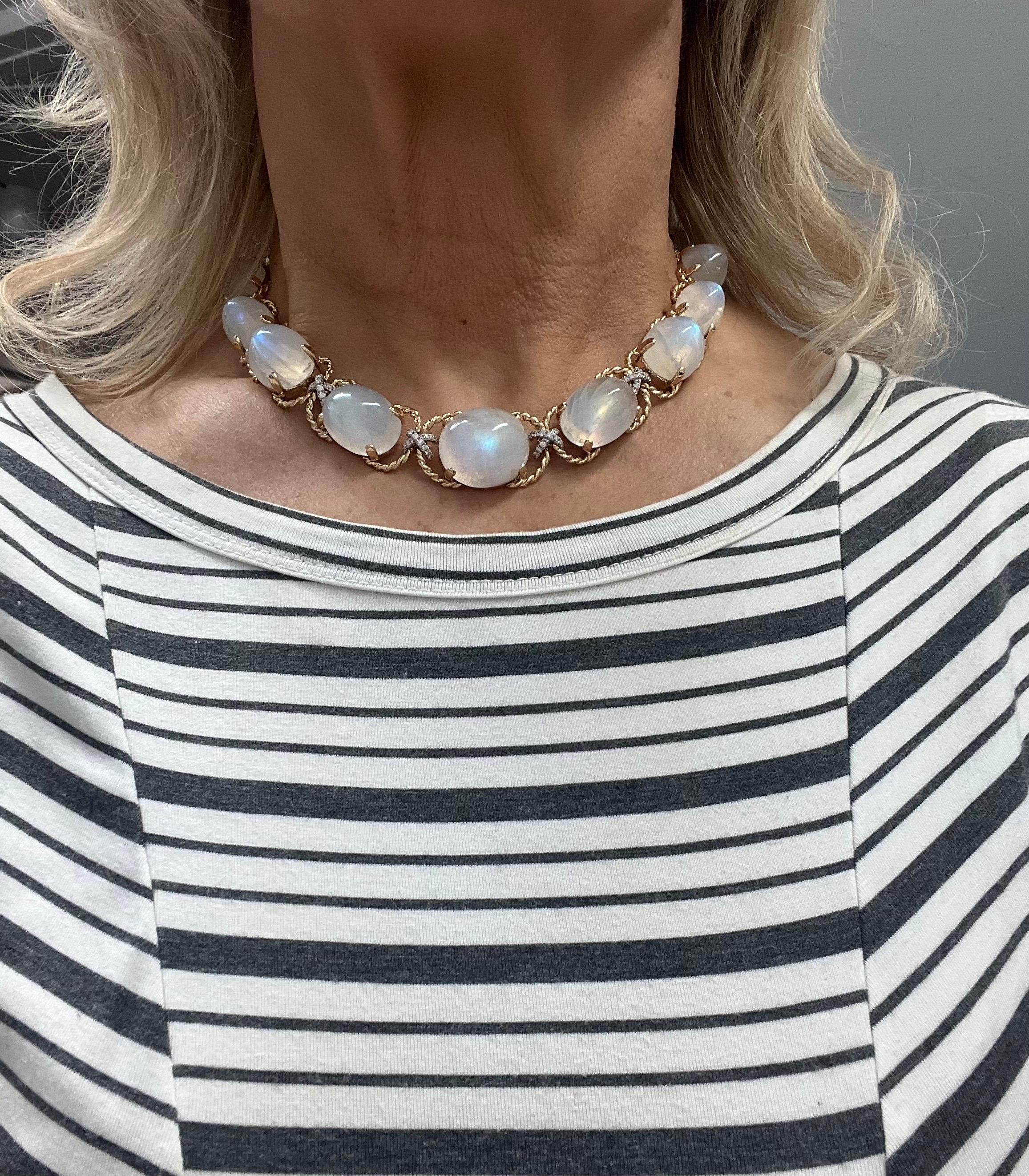 Women's or Men's Verdura Rainbow Moonstone Diamond Pebble Necklace