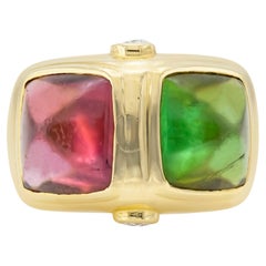 Red and Green Sugarloaf Tourmaline Ring