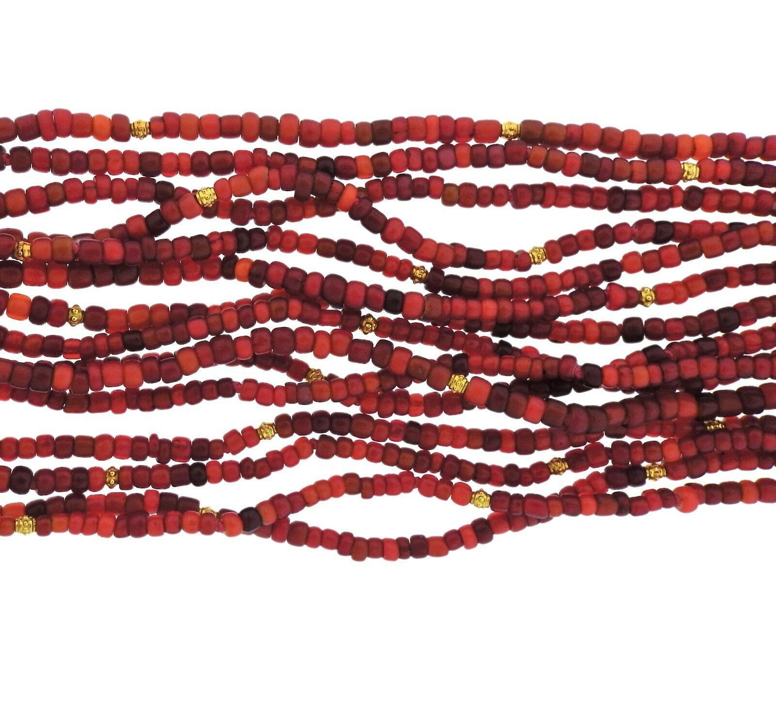 Verdura Red Bead Gold Multi-Strand Bracelet In Excellent Condition In Lambertville, NJ