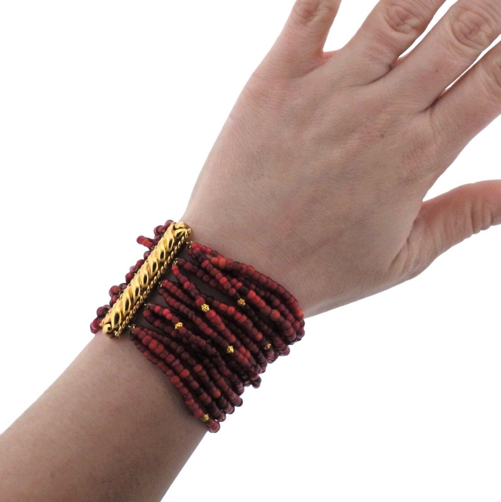 Verdura Red Bead Gold Multi-Strand Bracelet 1