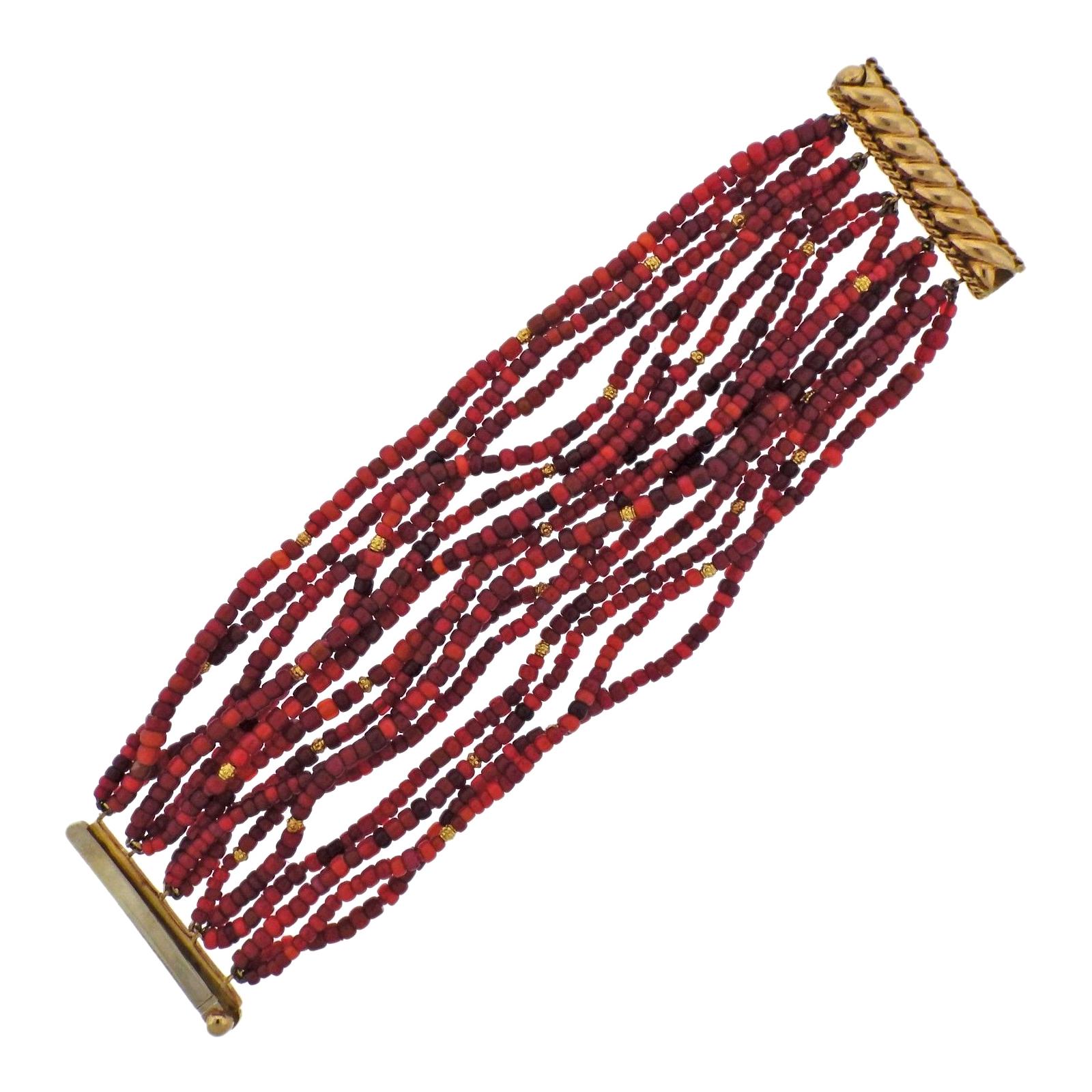 Verdura Red Bead Gold Multi-Strand Bracelet